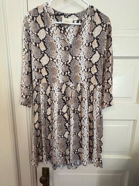 Maeve for Anthropologie SnakePrint V-Neck Women’s Dress - Neutral Brown & White